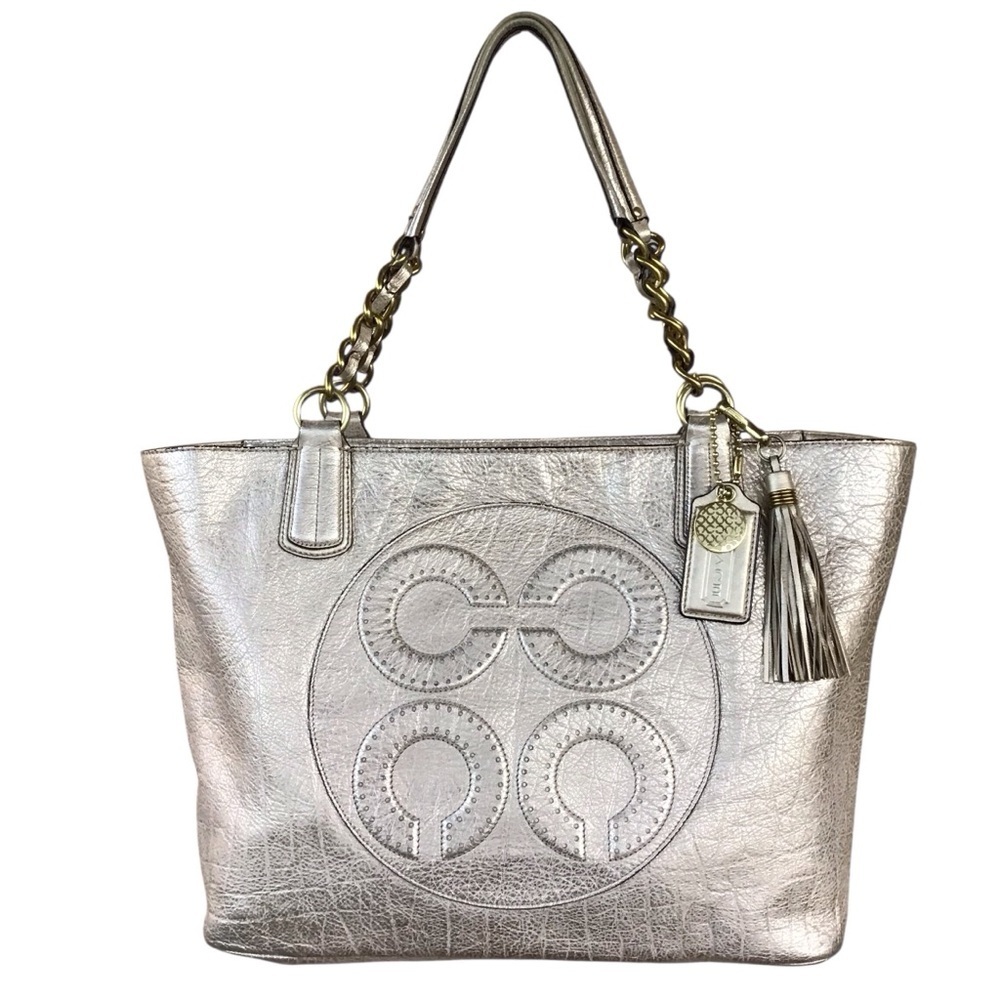Coach Colette Gold Leather OP Art Logo Tote